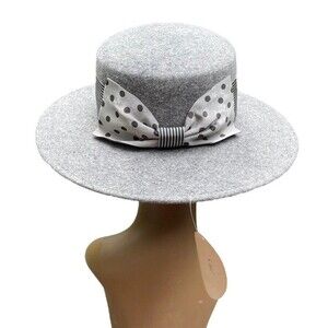 Vintage NOS Banash Boston Light Gray Wool Felt Fedora Hat Polka Dot  Bow US 7.5